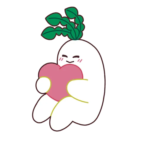 ハートを抱きしめてほほえむ大根のイラスト
